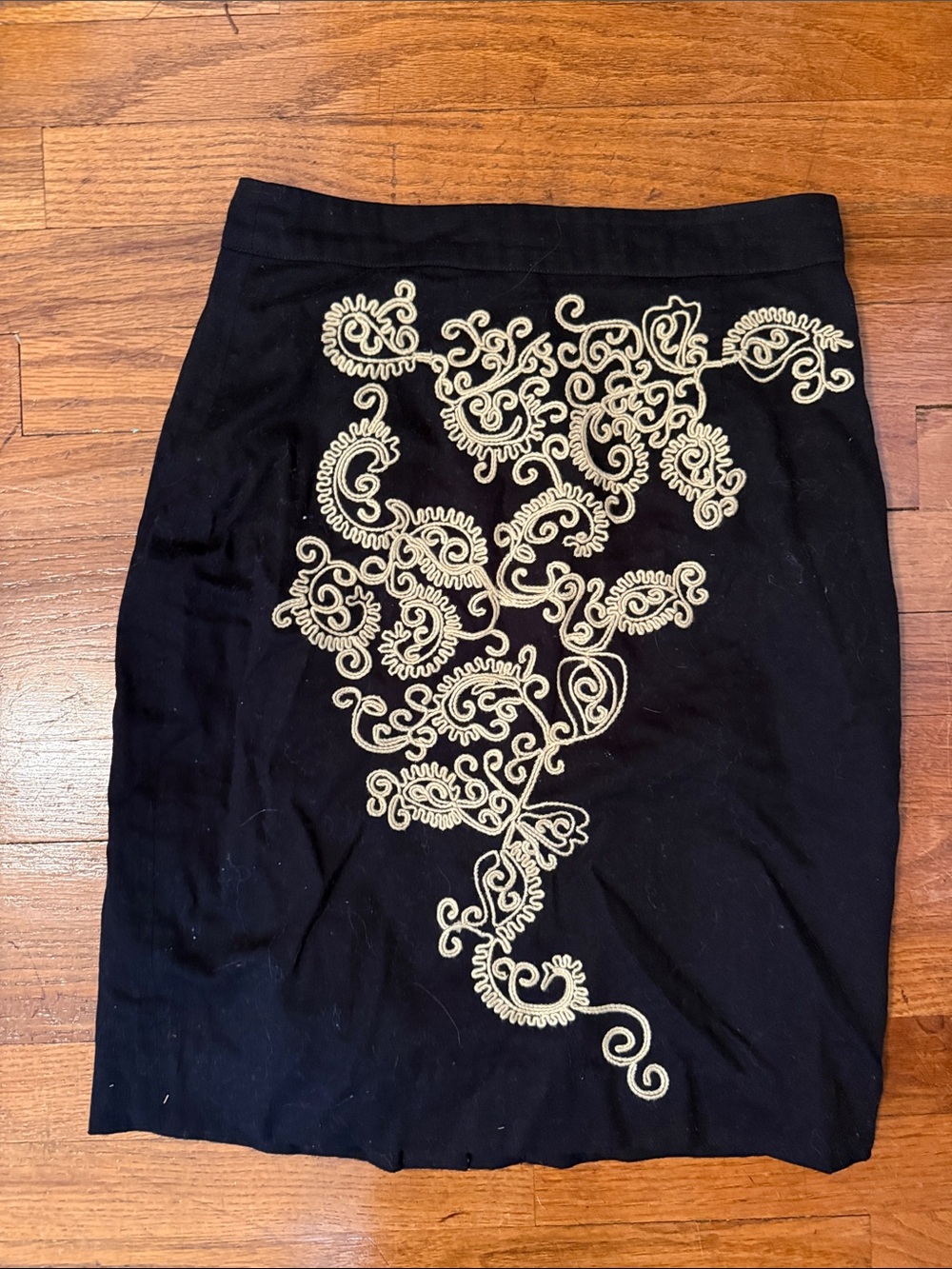 Floreat Black Skirt with Cream Embroidered Swirl Design